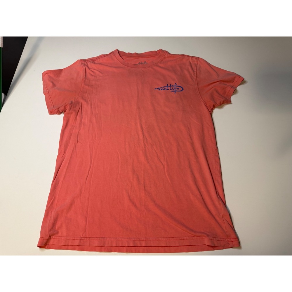 Reel Life Mens Graphic T-Shirt Coral Pink American Flag Fishing Tee Size Medium